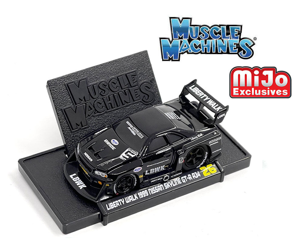 (Pre-order) Muscle Machines 1:64 LBWK 1999 Nissan Skyline GT-R R34 – Black – Liberty Walk – Mijo Exclusives