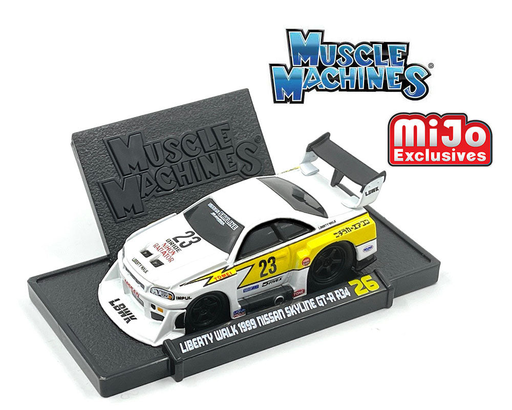 (Pre-order) Muscle Machines 1:64 LBWK Nissan GT-R R34 Super Silhouette Skyline – White – Mijo Exclusives