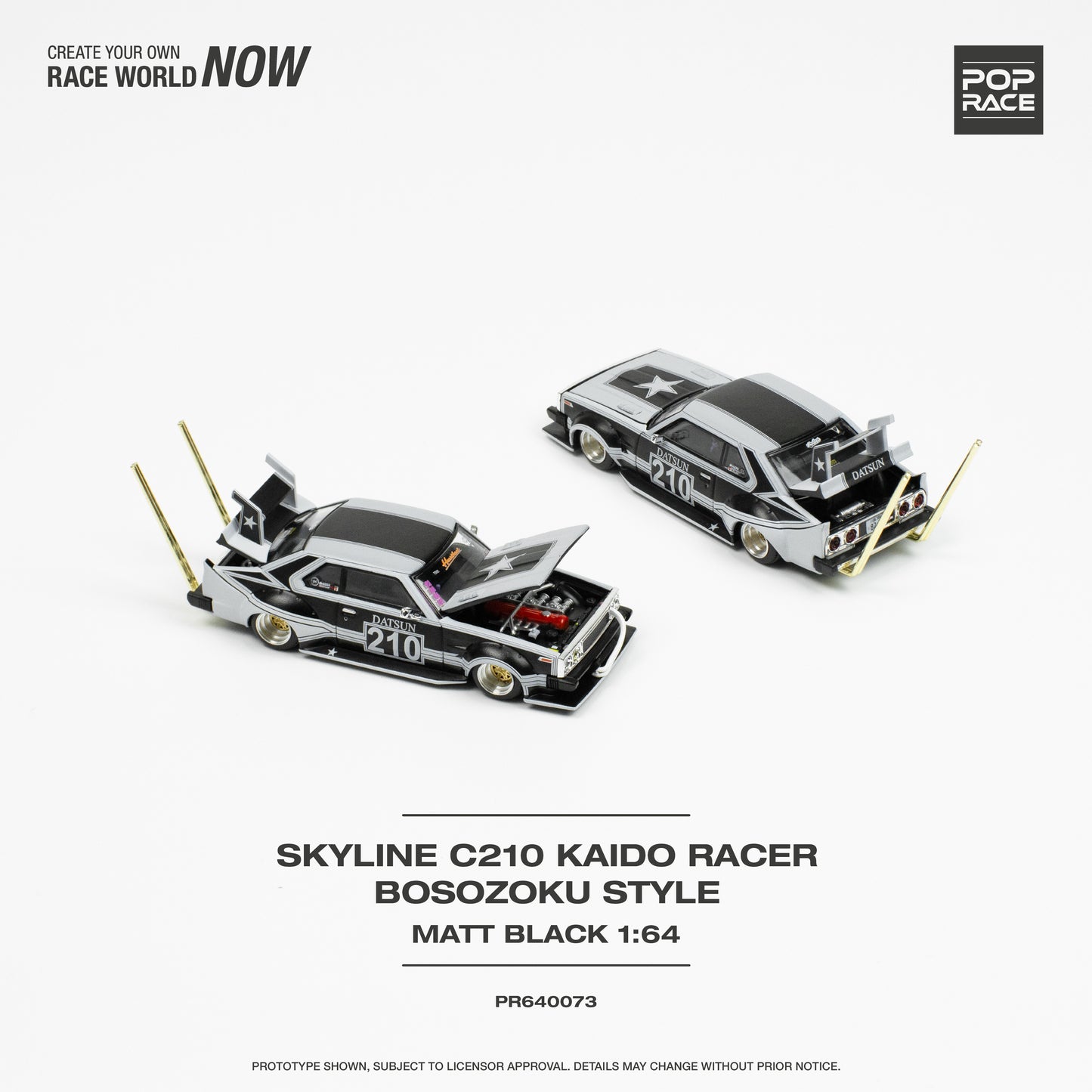 (Pre-Order) Pop Race Skyline C210 Kaido Racer - Bosozoku Style Matte Black