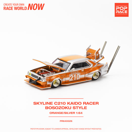 (Pre-Order) Pop Race 1/64 SKYLINE C210 KAIDO RACER BOSOZOKU STYLE ORANGE/SILVER