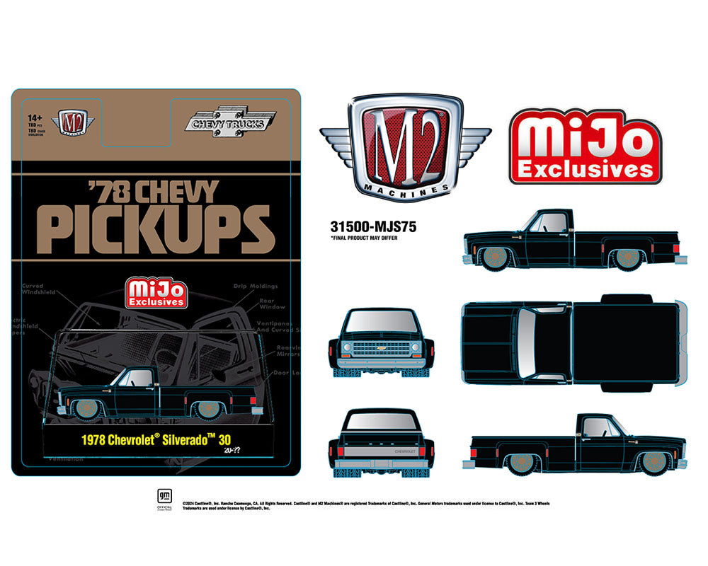 (Pre-order) M2 Machines 1:64  1978 Chevrolet Silverado 30 Truck Limited Edition – Semi Gloss Black – Mijo Exclusives