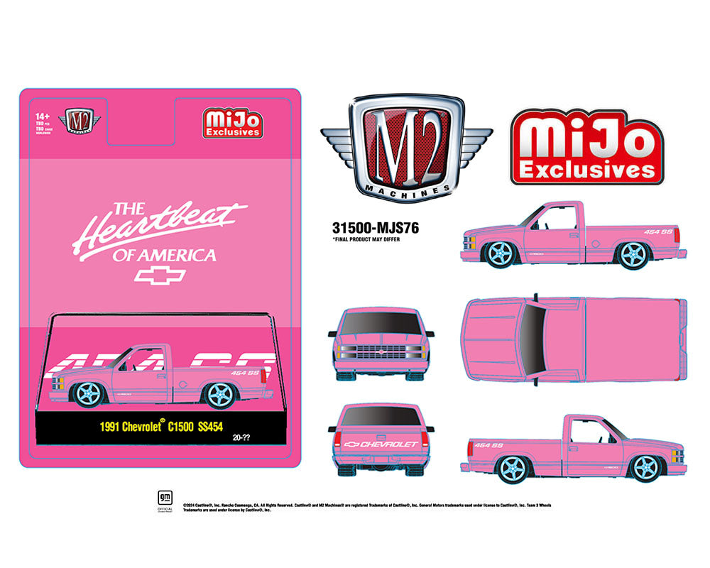 (Pre-order) M2 Machines 1:64 1991 Chevrolet C1500 SS 454 Pickup Truck Limited Edition – Semi Gloss Pink – Mijo Exclusives