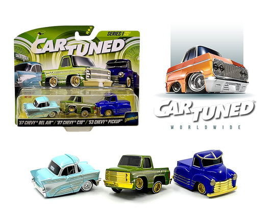 (Pre-order) CarTuned 1:643-Pack Lowriders 1957 Chevrolet Bel Air, 1987 Chevrolet C10, 1953 Chevrolet Pickup – Series 1 2024
