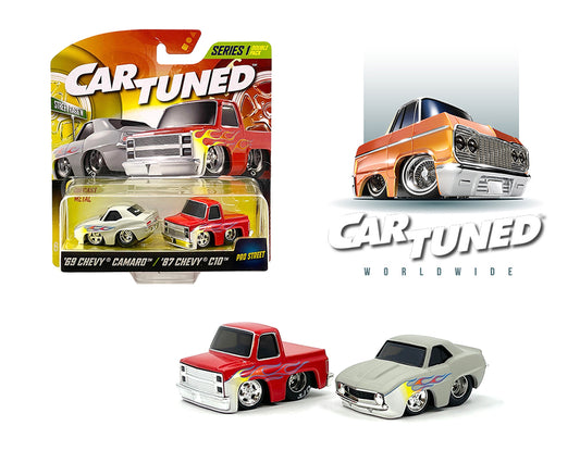(Pre-order) CarTuned 1:64 2-Pack 1969 Chevrolet Camaro and 1987 Chevrolet C10 – Series 1 2024
