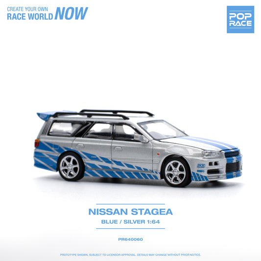 (Pre-Order) Pop Race  1/64  Nissan STAGEA BLUE/SILVER