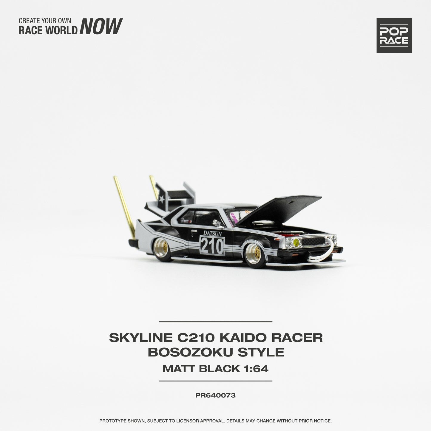 (Pre-Order) Pop Race Skyline C210 Kaido Racer - Bosozoku Style Matte Black