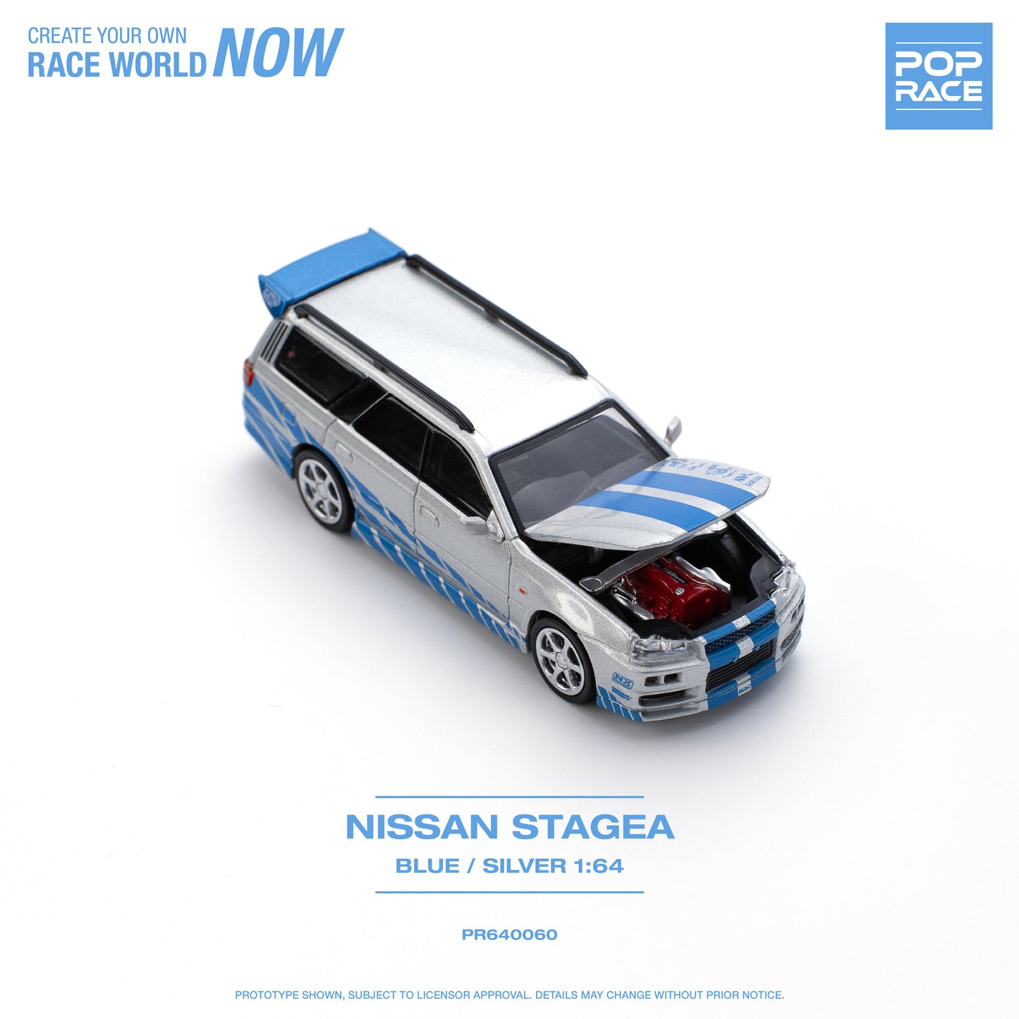 (Pre-Order) Pop Race  1/64  Nissan STAGEA BLUE/SILVER