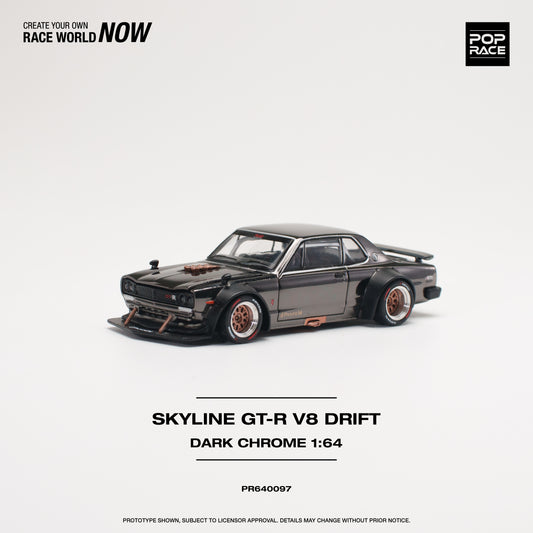 (Pre-order) Pop Race SKYLINE GT-R V8 DRIFT (HAKOSUKA) DARK CHROME