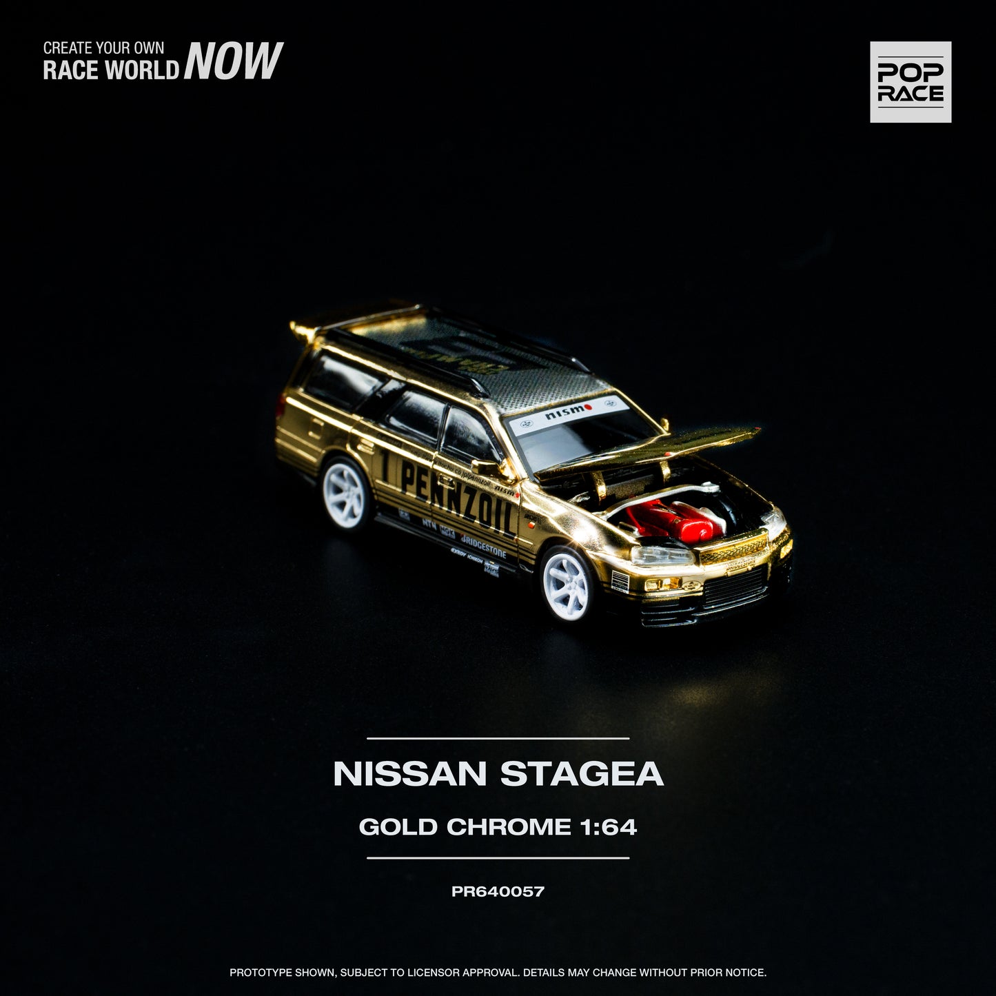 (Pre-Order) Pop Race 1/64 NISSAN STAGEA GOLD CHROME