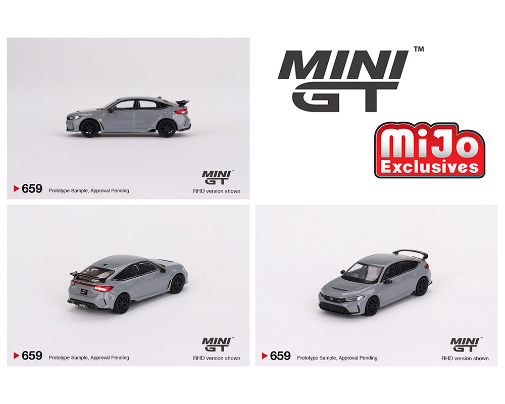 (Preorder) Mini GT 1:64 Honda Civic Type R 2023 – Sonic Gray Pearl – MiJo Exclusives