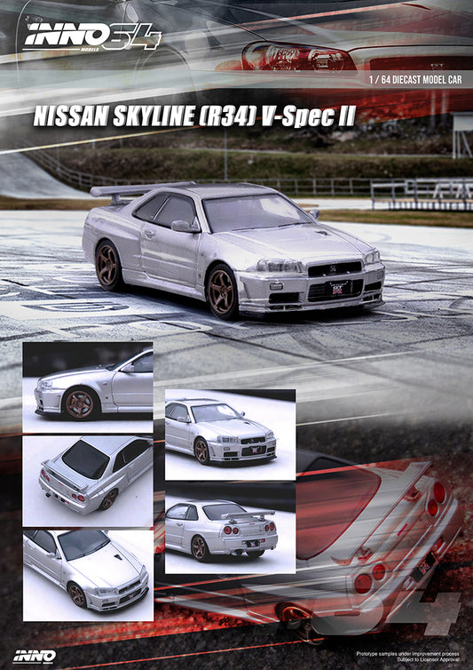 (Pre-Order) Inno64 NISSAN SKYLINE GT-R (R34) V-Spec II Silver