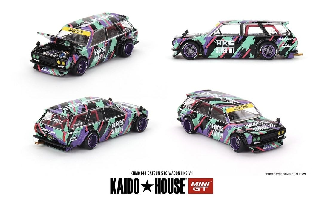 (Pre-Order) Kaido House x Mini GT 1:64 Datsun KAIDO 510 Wagon HKS V1 – Oil Splash Pattern