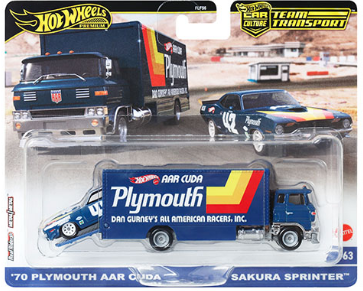 Hot Wheels 1:64 Team Transport 2024 Sakura Sprinter w/’70 Plymouth AAR Cuda