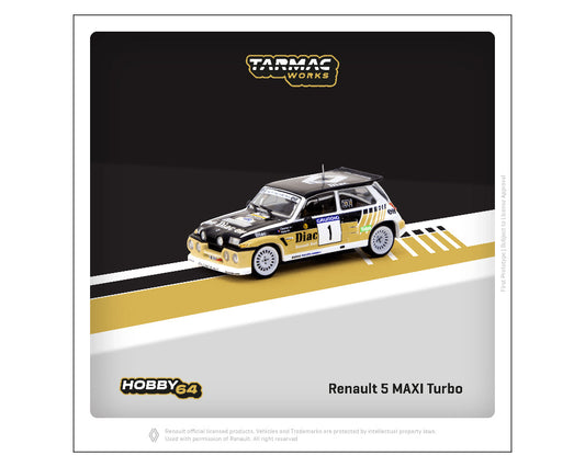 (Preorder) Tarmac Works 1:64 Renault 5 MAXI Turbo Rallye du Var 1986 François Chatriot / Michel Périn – Black/ Yellow