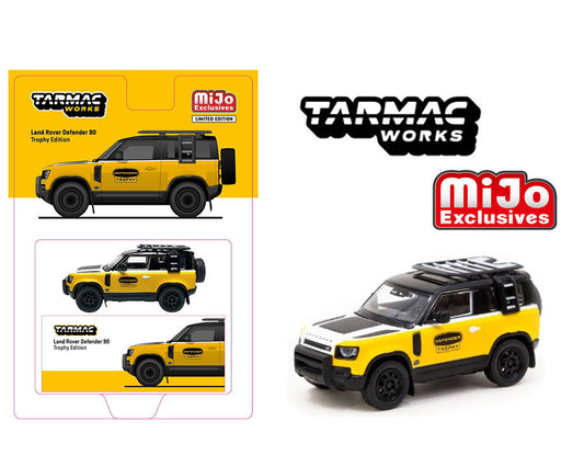 (Preorder) Tarmac Works 1:64 Land Rover Defender 90 Trophy Edition – Yellow/Black – MiJo Exclusives