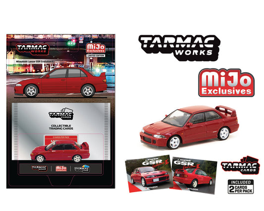 (Pre-order) Tarmac Works 1:64 Mitsubishi Lancer GSR Evolution II with 1 Pack Trading Card Included – Red – Global 64