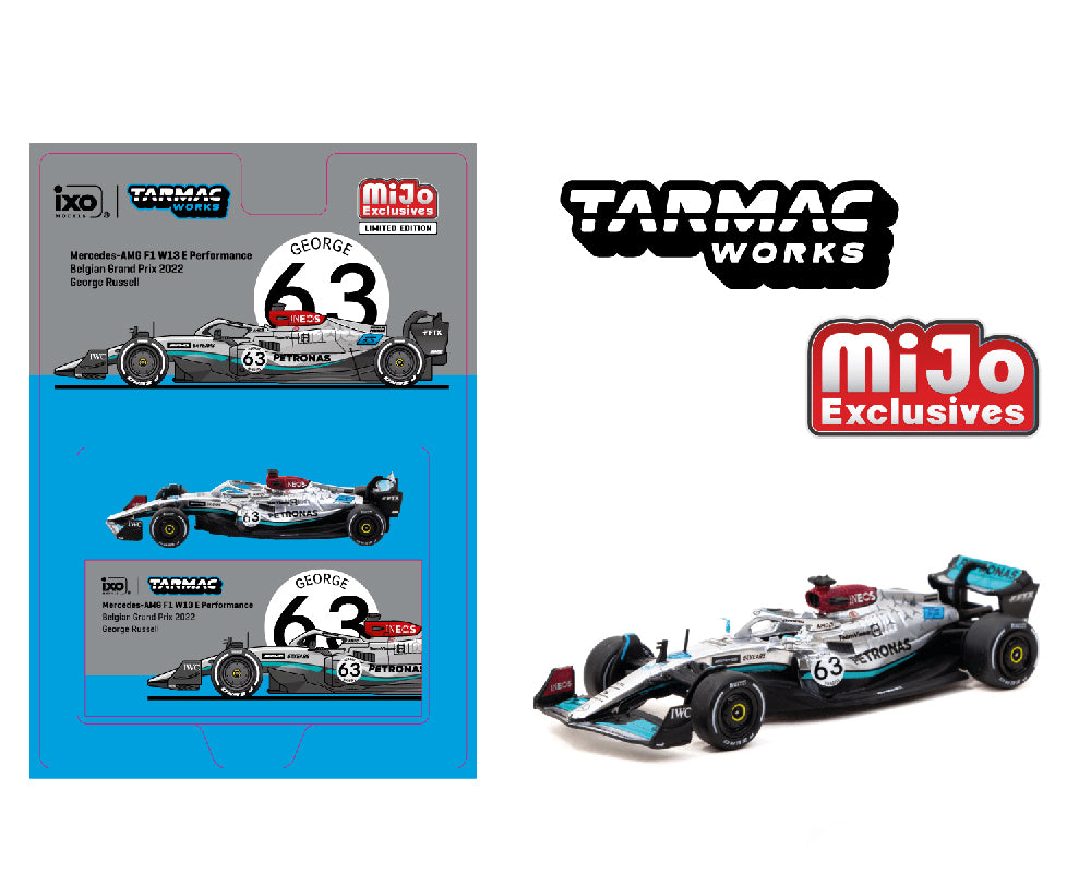 (Pre-order) Tarmac Works 1:64 Mercedes-AMG F1 W13 E Performance Belgian Grand Prix 2022 George Russell – Silver – Global64 – Mijo Exclusives