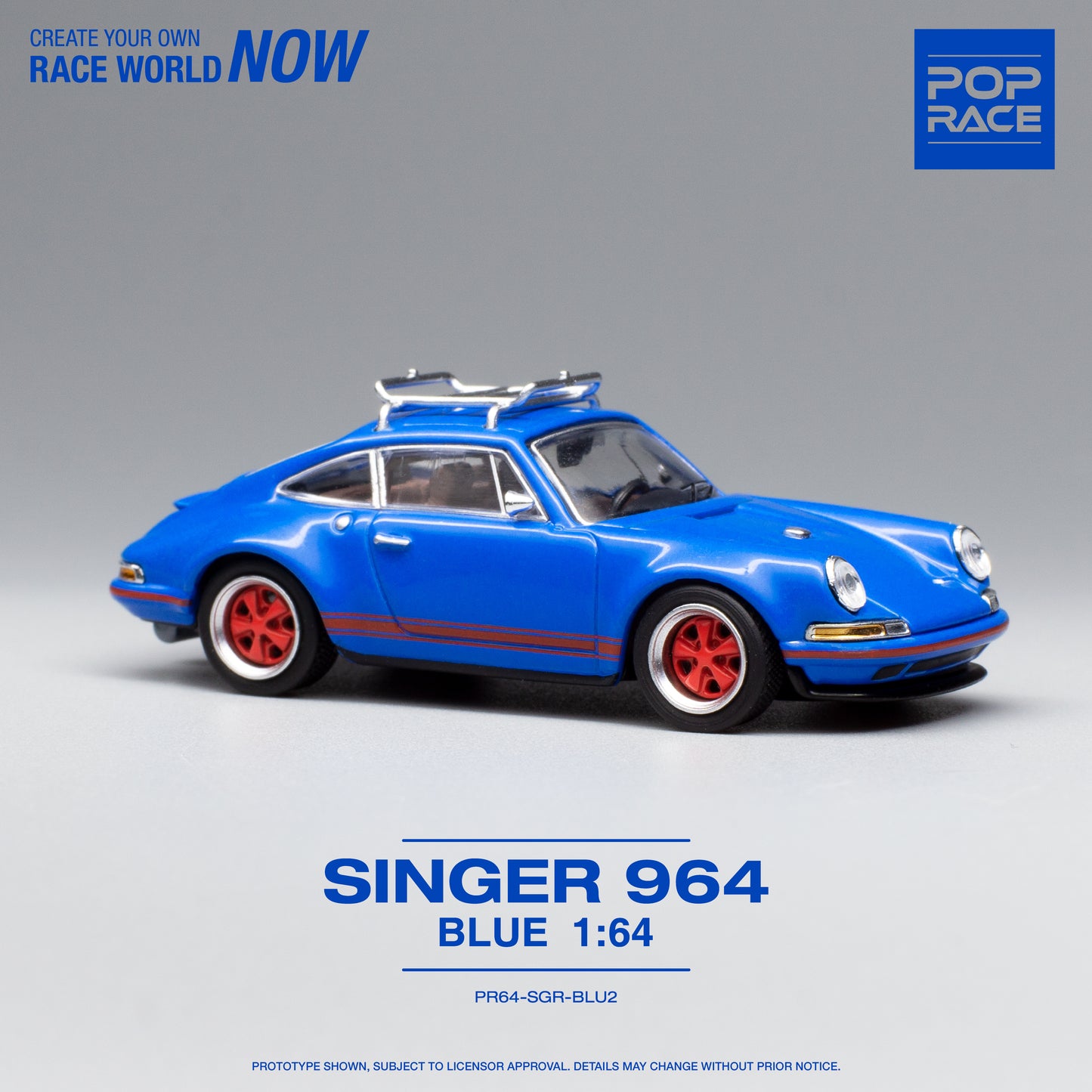 Pop Race Porsche SINGER 964 BLUE WITH ROOF RACK & SURFBOARD 1/64th