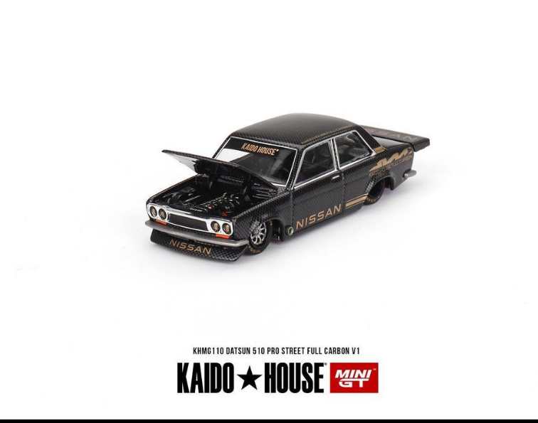 Kaido House x Mini GT 1:64 Datsun 510 Pro Street Full Carbon V1- Black Carbon