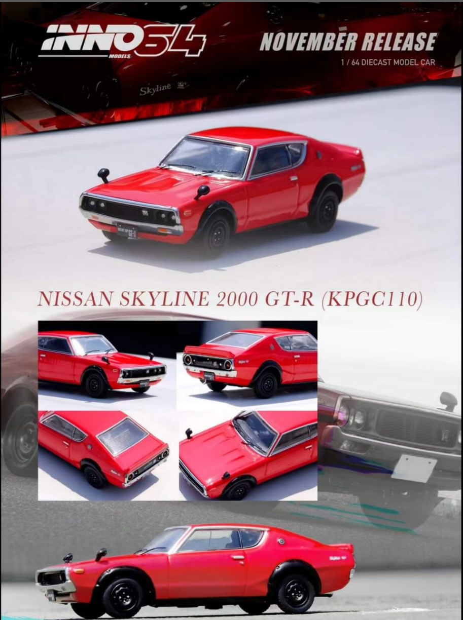 (Pre-Order) Inno64 NISSAN SKYLINE 2000 GT-R (KPGC110) Red
